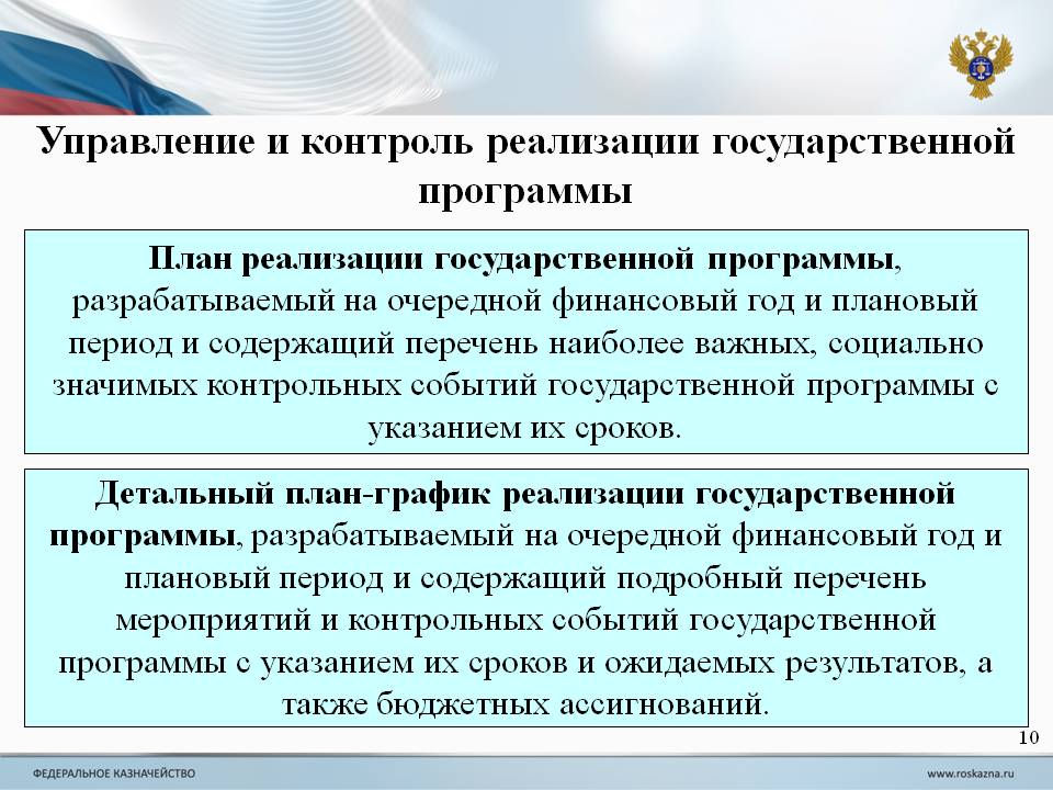 Реализация государственных программ. План реализации государственной программы. Разработка и реализация госпрограммы. Контроль разработки и реализации государственных целевых программ.